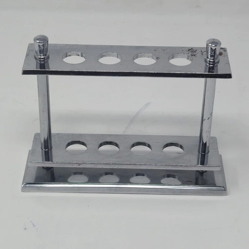 Vintage Chrome Test Tube Rack Stand 4 Hole Toothbrush Holder Bathroom Decor